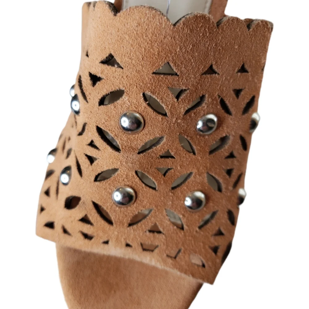 Marc Fisher Cutout Hata Leather Wedge Espadrilles Scallop Studs Sandals NIB 10